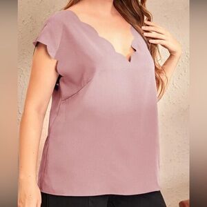 Dusty Pink Double V Scalloped Top